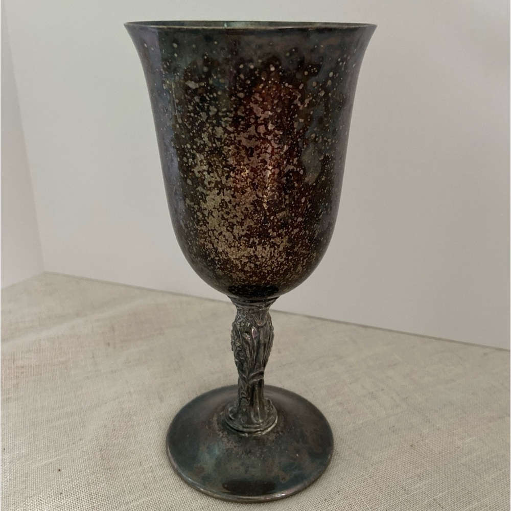 Vintage Silver Goblet metal wine glass WM William Rogers 395 MCM floral stem
